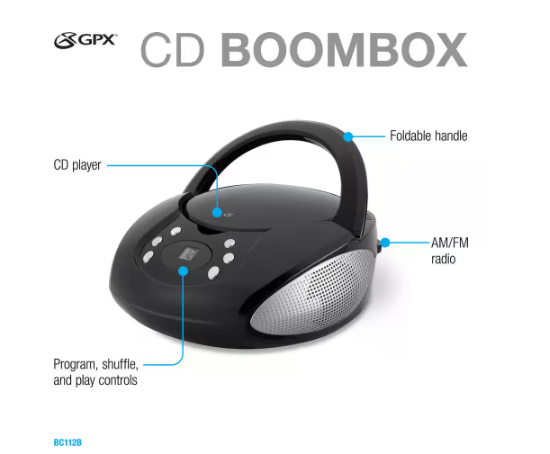 GPX Portable CD Boombox with AM/FM Radio BC112B