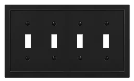 AMERELLE Bethany 4 Gang Toggle Metal Wall Plate - Black 57T4BK