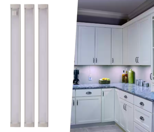 BLACK+DECKER 9 in. LED Cool White 4000K, Dimmable, 3-Bar Under Cabinet Lights Kit with Hands-Free On/Off (Tool-Free Plug-in Install) LEDUC9-3CK