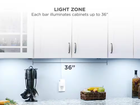 BLACK+DECKER 9 in. LED Cool White 4000K, Dimmable, 3-Bar Under Cabinet Lights Kit with Hands-Free On/Off (Tool-Free Plug-in Install) LEDUC9-3CK