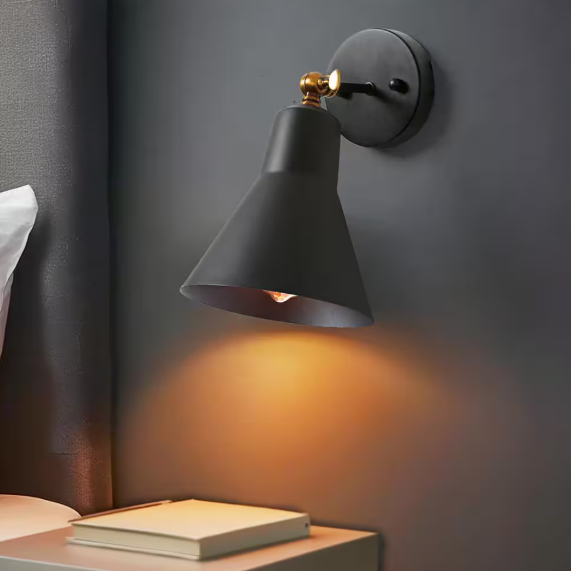 LNC Modern Black and Brass 1-Light Swivel Wall Sconce with Bell Metal Shade Industrial Wall Light Transitional Wall Lamp VZZF2EHD12807I5