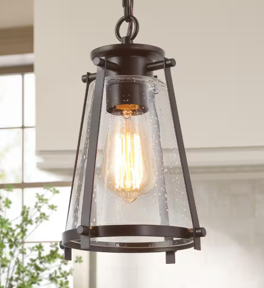 LNC Modern Farmhouse 1-Light Oil-Rubbed Bronze Mini Pendant Light with Bell-Seeded Glass Shade Kitchen Island Foyer Lantern 6BNUFIHD1362896