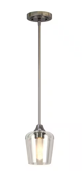 Hampton Bay Pavlen 1-Light Brushed Nickel Contemporary Hanging Mini Pendant with Clear Glass Shade GS-P070809BN