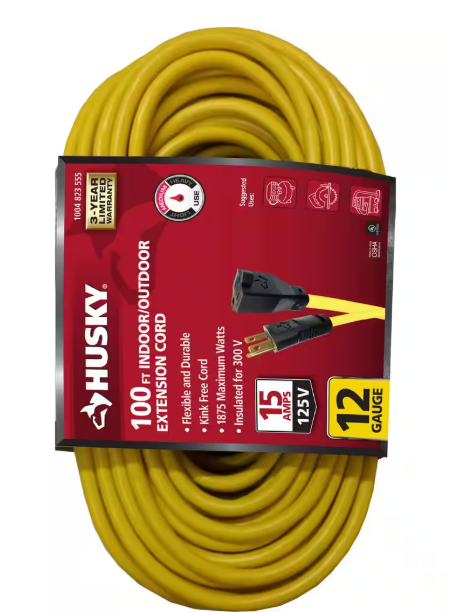 Husky 100 ft. 12/3 Extension Cord, Yellow HD#1004823555