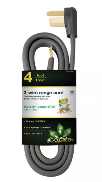 GoGreen Power 4 ft. 6/2 and 8/1 3-Wire Range Cord GG-27004