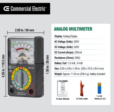 Commercial Electric- Analog Multi-Meter