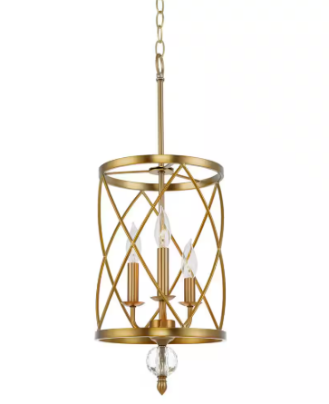 Kira Home Eleanor 60-Watt 3-Light Warm Brass Transitional Chandelier with Warm Brass Shade, No Bulb Included RVL-CC1361-WB