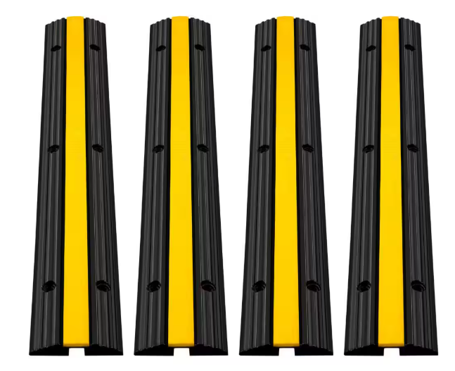 VEVOR 1-Channel Rubber Cable Protector Ramps 22046 lbs. Loading Cable Cable Wire Cord Cover Speed Bump (4-Pieces) 4JTDCGXB000000001V0