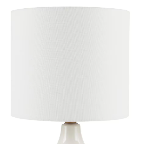 Saddlebrook 21.5 in. Cream Ceramic and Faux Wood Table Lamp with White Fabric Shade