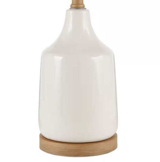 Saddlebrook 21.5 in. Cream Ceramic and Faux Wood Table Lamp with White Fabric Shade