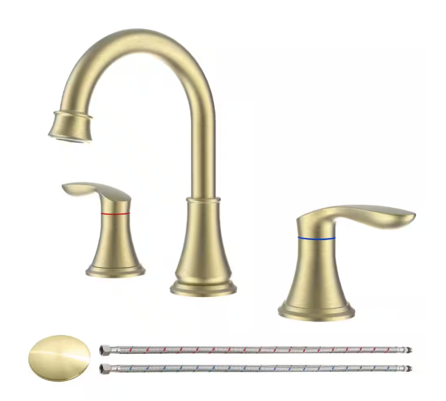 Unbranded Double Handle 8 in. Widespread Bathroom Faucet 3 Hole for Bathroom Sink in Brushed Gold K-E6078NG-S-1
