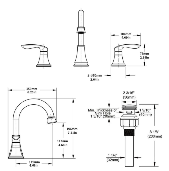 Unbranded Double Handle 8 in. Widespread Bathroom Faucet 3 Hole for Bathroom Sink in Brushed Gold K-E6078NG-S-1