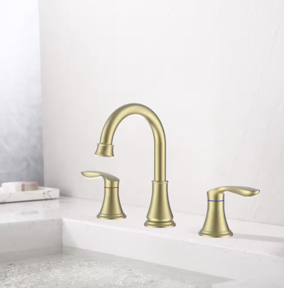 Unbranded Double Handle 8 in. Widespread Bathroom Faucet 3 Hole for Bathroom Sink in Brushed Gold K-E6078NG-S-1