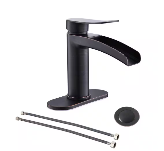 Phiestina Single-Handle 4 in. Waterfall Bathroom Sink Faucet with Deck and Pop Up Drain, Water Supply Lines in Oil Rubbed Bronze HDNS-SF-01-ORB