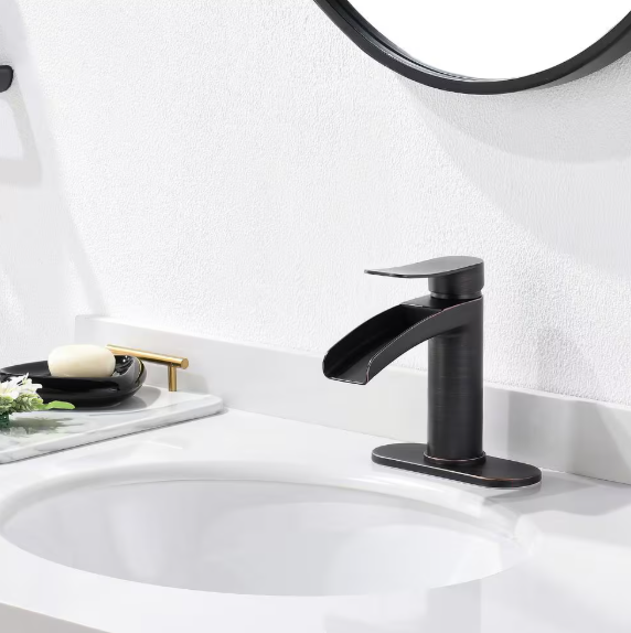 Phiestina Single-Handle 4 in. Waterfall Bathroom Sink Faucet with Deck and Pop Up Drain, Water Supply Lines in Oil Rubbed Bronze HDNS-SF-01-ORB
