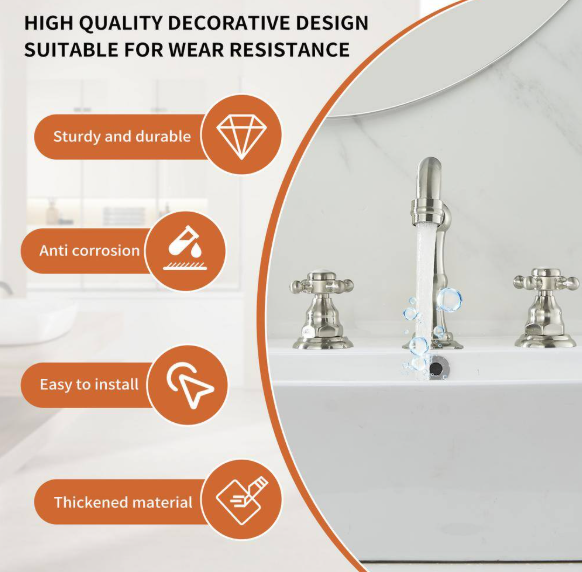 BWE 8 in. Widespread 2-Handle 3-Hole Bathroom Faucet with Drain Kit and cUPC Water Supply Lines in Brushed Nickel A-916452-N-4