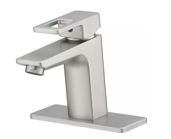 FLG Single Handle Single Hole Bathroom Faucet with Drain Kit and Deckplate Brass Sink Basin Vanity Taps in Brushed Nickel LE-0269-BN