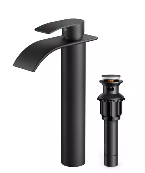 Androme Fountain 11 in. Single Hole Single Handle Bathroom Vanity Vessel Sink Faucet with Pop Up Drain in Matte Black A3A5HB