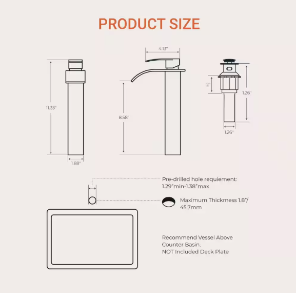 Androme Fountain 11 in. Single Hole Single Handle Bathroom Vanity Vessel Sink Faucet with Pop Up Drain in Matte Black A3A5HB