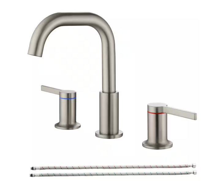 UKISHIRO Viki 8 in. Widespread 2-Handle Bathroom Faucet in Spot Defense Brushed Nickel SMDJEN510014