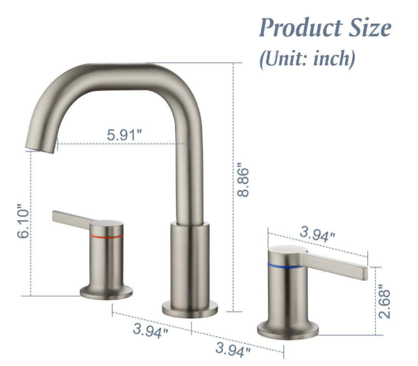 UKISHIRO Viki 8 in. Widespread 2-Handle Bathroom Faucet in Spot Defense Brushed Nickel SMDJEN510014