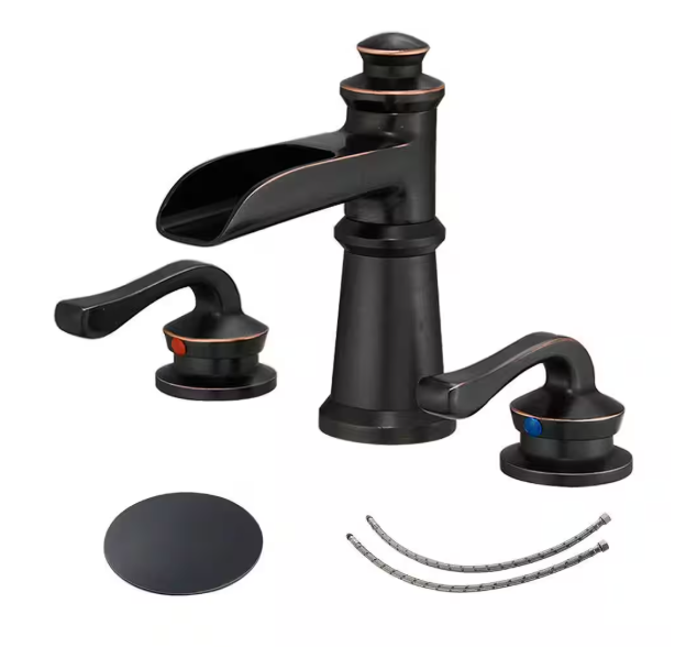 BWE 8 in. Waterfall Widespread 2-Handle Bathroom Faucet With Pop-up Drain Assembly in Oil Rubbed Bronze A-96560-ORB-S-2