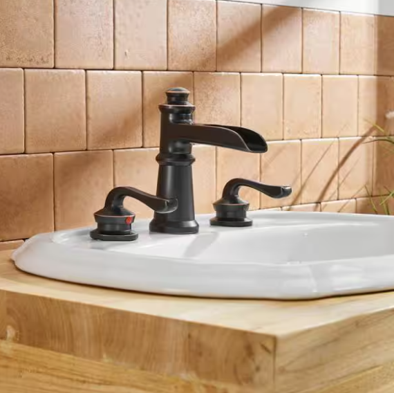 BWE 8 in. Waterfall Widespread 2-Handle Bathroom Faucet With Pop-up Drain Assembly in Oil Rubbed Bronze A-96560-ORB-S-2