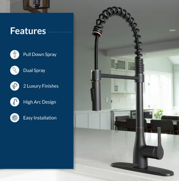 FLOW Classic Series Single-Handle Pull-Down Spring Neck Sprayer Kitchen Faucet in Oil Rubbed Bronze ClassSpring-ORB