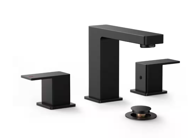Androme 8 in. Widespread Double-Handle Bathroom Faucet with Pop-Up Drain 3-Hole Vanity Sink Faucet Spout in Matte Black H03033B-2