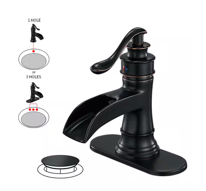 BWE Waterfall Single Hole Single-Handle Low-Arc Bathroom Faucet With Pop-up Drain Assembly in Oil Rubbed Bronze A-96556P-ORB
