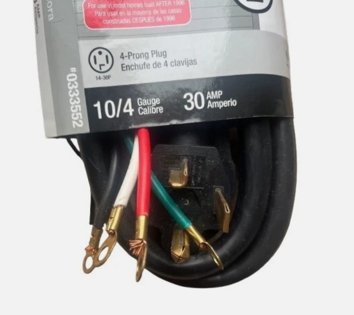 Utilitech Dryer Power Cord Cable 6 ft 4-Prong Plug 30 Amp 10/4 Gauge