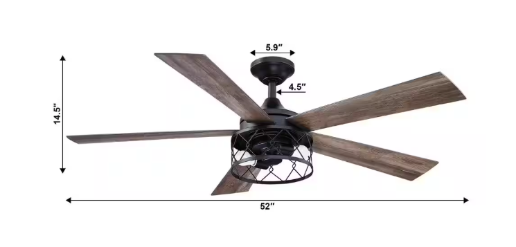 matrix decor 52 in. Farmhouse Indoor Black Downrod Mounted 5-Blade LED Ceiling Fan with Light Kit and Remote BBLAB025A0