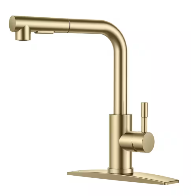 FORIOUS Single-Handle Kitchen Sink Faucet with Pull Down Sprayer Kitchen Faucet in Gold HH0025G