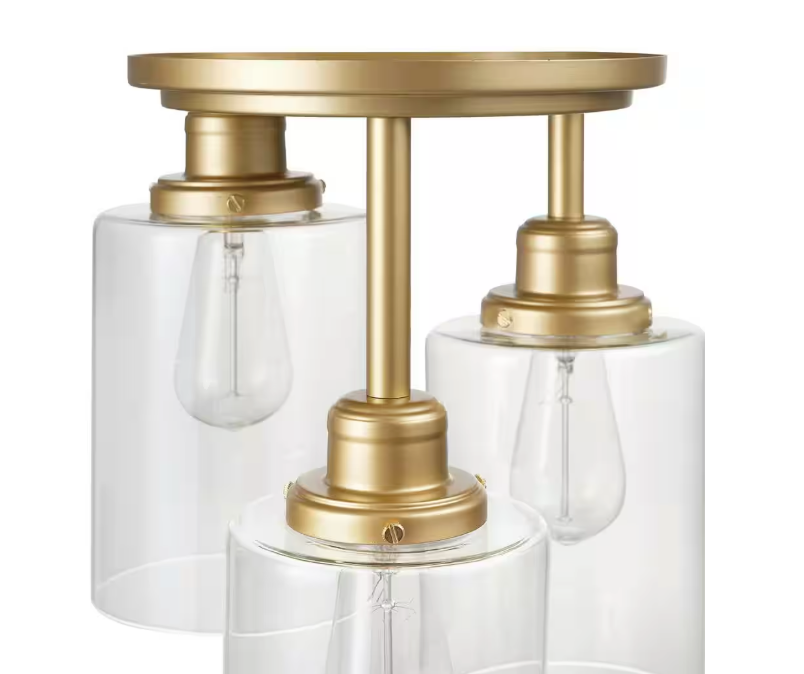 Globe Electric Annecy 13 in. 3-Light Matte Gold Semi-Flush Mount Ceiling Light with Clear Glass Shades 65457