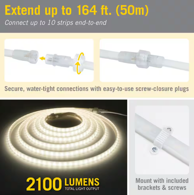 Armacost Lighting RibbonFlex Pro Outdoor 16.4 ft. 120V Plug-In Warm White 2700K LED Rope Light Strip Kit 139430
