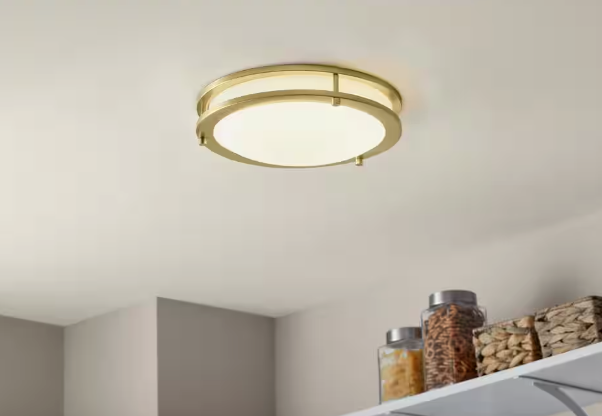 Hampton Bay Flaxmere 12 in. Contemporary Brushed gold Selectable CCT Integrated LED Flush Mount for Kitchens HB1023C3CCT-338