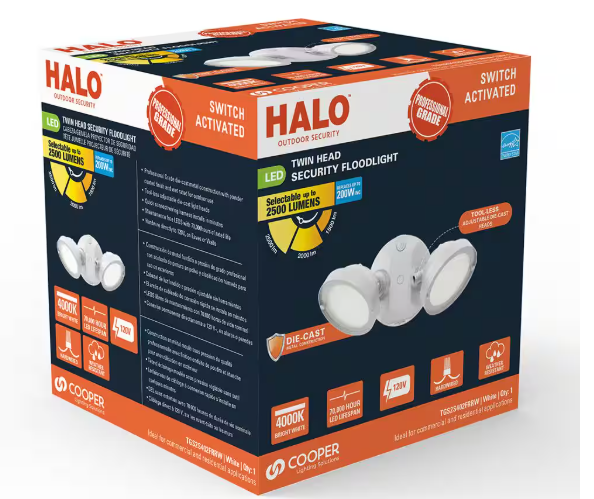 HALO TGS 150-Watt 80¬∞ White Outdoor Integrated LED Flood Light TGS2S402FRRW