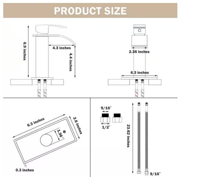 AKLFGN Waterfall Spout 1-Handle Low Arc 1-Hole Bathroom Faucet with Deckplate Included in Matte Black HD-AM-003B-DP