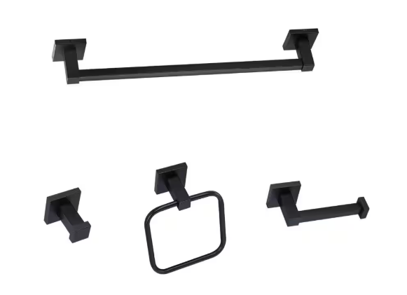 WISBEAM 4-Piece Bath Hardware Set 18 in. with Mounting Hardware in Matte Black B52059-BK