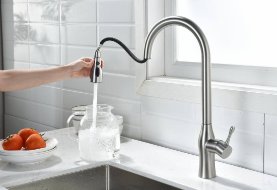 Tahanbath Single Handle Pull Down Sprayer Kitchen Faucet in Brushed Nickel Z-W2898P232720