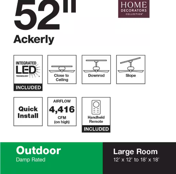 Home Decorators Collection Ackerly 52 in. Indoor/Covered Outdoor LED Brushed Nickel Ceiling Fan with Light Kit and Remote Control 56019