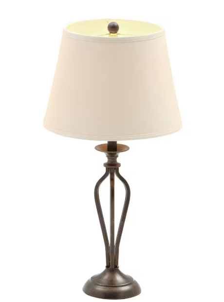 Hampton Bay- Rhodes 28 in. Bronze Table Lamp with Natural Linen Shade