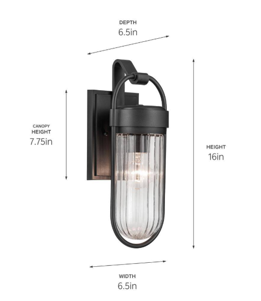 KICHLER Brix 16 in. 1-Light Textured Black Industrial Outdoor Hardwired Wall Lantern Sconce with No Bulbs Included (1-Pack) 59123BKT