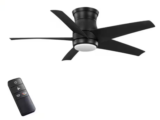 Hampton Bay Mena 44 in. White Color Changing Integrated LED Indoor/Outdoor Matte Black Hugger Ceiling Fan with Light Kit and Remote 92400