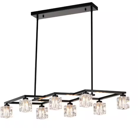PUDO 38.4 in. 8-Light Black Modern Farmhouse Pendant Light with Adjustable Height Chandelier117-BK-W1592P231609