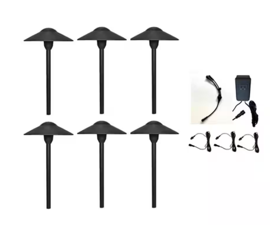 Archipelago Lighting Low Voltage Black Dusk to Dawn Plug-in-Go Integrated LED Path Landscape Light Kit with Transformer Included (6-Pack) PL-015-02-6P-10FT-01