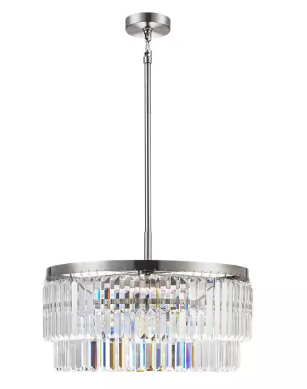 Home Decorators Collection Winthrop 3-Light Modern Brushed Nickel Chandelier Light Fixture with Hanging Crystal Shade
