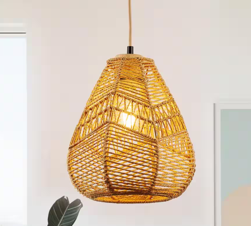 YANSUN 60-Watt 10 in. 1-Light Rope Mini Pendant Light with Rope Shade and No Bulbs Included HA-CX15801AA-11