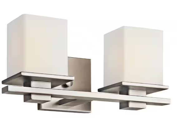 KICHLER Tully 15 in. 2-Light Antique Pewter Contemporary Bathroom Vanity Light with Etched Glass Shade 45150AP