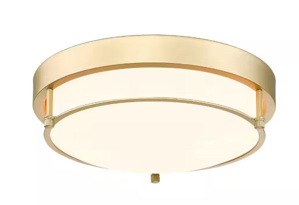 JAZAVA 12 in. 2-Light Gold Modern Flush Mount Ceiling Light with Brass With Frosted Glass